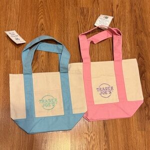 Trader Joe’s Mini Pastel Pink and Blue Canvas Tote Bag Set